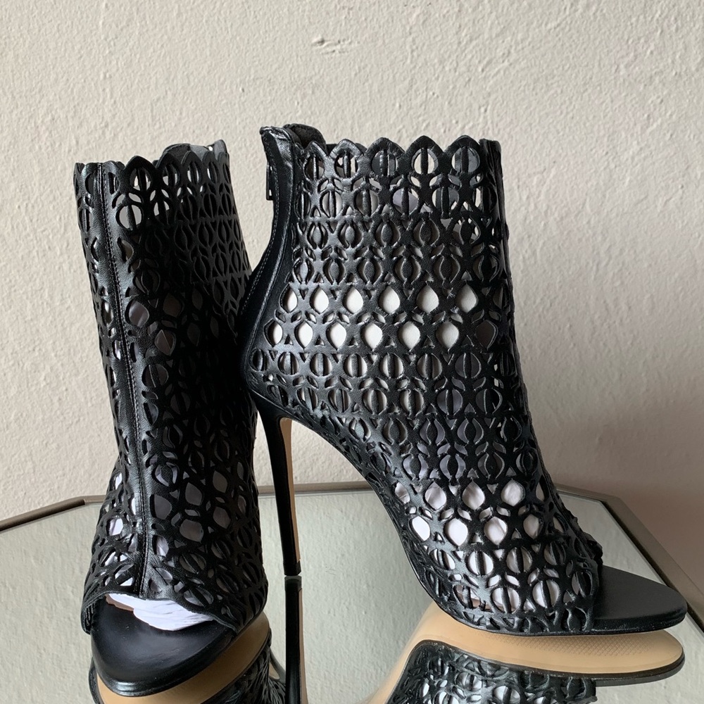 Zara Leather Black Heels w/ Laster Cut Out Design